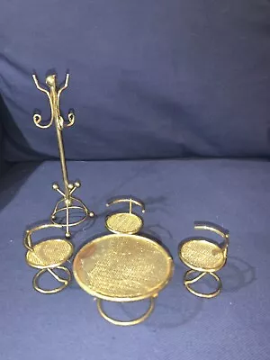 Vintage Miniature Dollhouse Furniture 1:12 Brass Mesh 3 Chairs Table Coat Rack • $12.99