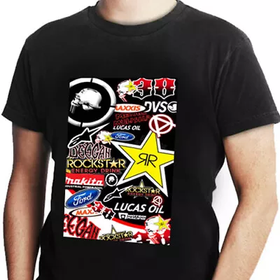 New Casual Unisex Tshirt Racing Brian Deegan Stickerbomb Metal Mulisha Rockstar • $19.99