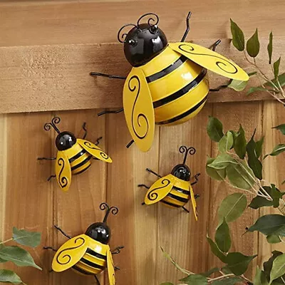 4pcs Metal Bumble Bees Decor Cute Garden Yard Ornaments Wall Hanging Bee Decor • £9.88