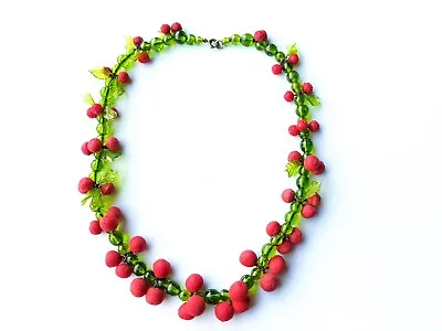 1920s Vintage Venetian Glass Cherry Leaf  Italian Made Necklace 69g • $340