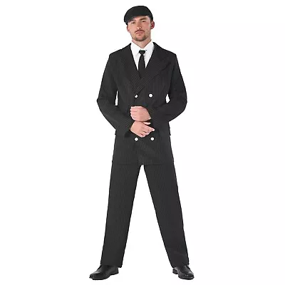 Mens 20s Gangster Costume Adult 1920 Pinstripe Suit Mafia Mob Fancy Dress M L XL • £30.99