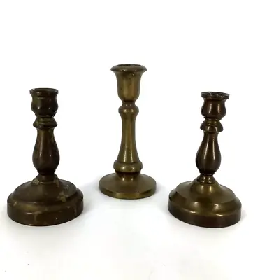 3 Vintage Tiered Brass Miniature 2 5/8  3  Colonial CANDLESTICKS • $12