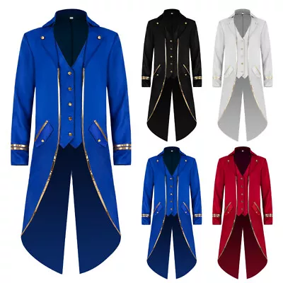 Man New Halloween Tuxedo Medieval Retro Mid Length Punk Gold Border Coat Clothes • $26.02