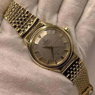 Vintage Omega Constellation 14K Gold & Steel Automatic Watch Pie Pan Dial 1956 • $2990