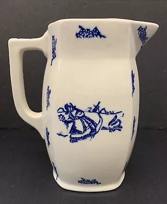 Vntge Antique Dutch Delft Blue Ridge Buttermilk Pitcher Lady Clara Windmill Girl • $17.99