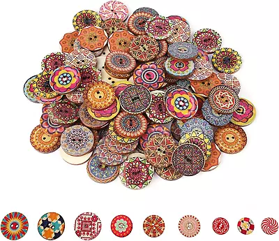 200Pcs Wood Buttons For Crafts 20Mm Vintage Buttons Mixed Pattern Wooden Buttons • $11.70