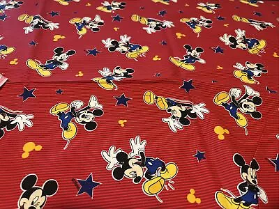 Disney Mickey Mouse Fabric - 2 Yards Spring Industries - Red Stripes & Stars • $26