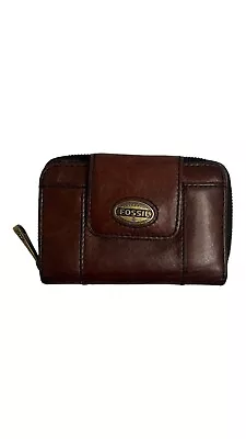 Fossil Explorer Zip Clutch Wallet Women’s Small Brown Bifold Leather Vintage • $25.77