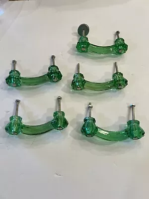 Crystal Green Glass Cabinet Pulls Drawer Handles Hardware  Set Of 5 Vintage • $50.99