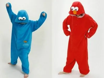 Adult Sesame Street Cookie Monster Blue&red Elmo Costume Pajamas Onesie10 Outfit • £9.46