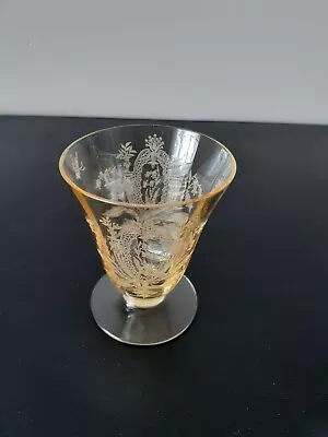 Vintage Tiffin Franciscan La Fleure Mandarin Yellow Footed Whiskey Glass 2.75  • $49.99