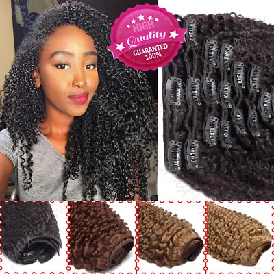 18 Inch Afro Kinky Curly/Straight Clip In Virgin Human Hair Extensions Full Head • $28.91