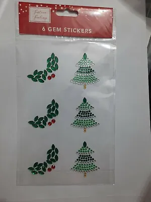 £2.29 • Buy 6 X Christmas Stickers  Sparkly Holly & Christmas Tree GEM Stickers 