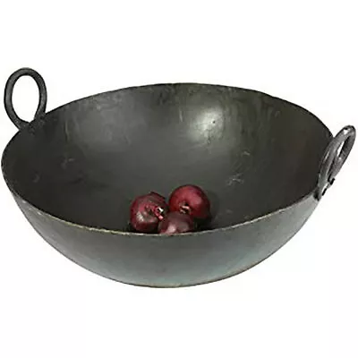 Natural Iron Wok Karahi Kadai Heavy Duty Commercial Catering Round Base Deep Fry • £24.99