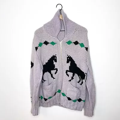 Vintage Mary Maxim Sweater Size Large Thick Wool Prancing Horses 50s 60s • $131.24