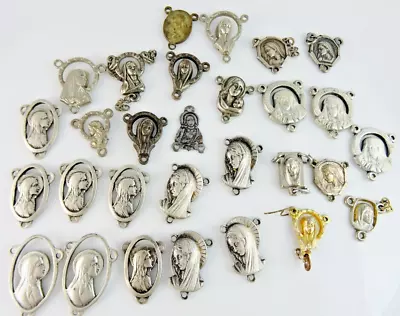 Virgin Mary And Sacred Heart Jesus Vintage Rosary Center Medals Parts Lot 29pc • $24.75