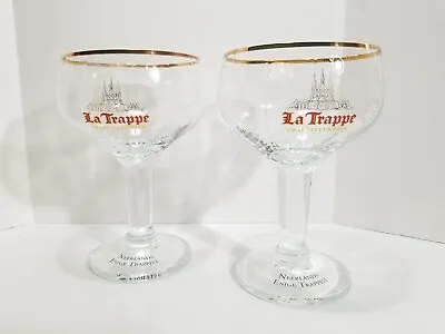 2 LA TRAPPE Brewery  Beer Chalice Tulip Goblet Glass Gold Rim .25L • $29.99