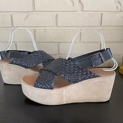 Ecote Black Woven Suede Platform Wedge Sandals Urban Outfitters Women's 9 • $22.99