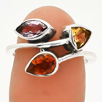 Mandarin Citrine Smoky Quartz & Citrine 925 Silver Ring S.7 Jewelry R-1040 • £8.91