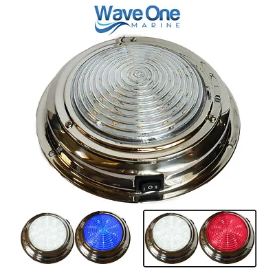 Wave One Marine | 7  Stainless LED Boat RV Dome Light | DUAL COLOR White & Red • $49.99