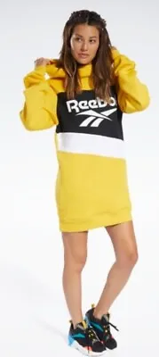 Reebok Jersey DRESS Hooded Vector Hoodie Yellow Black High Cowl Neck Pockets LRG • $49