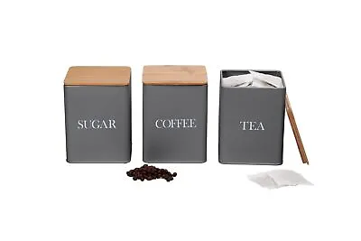 Set Of 3 Airtight Tea Coffee & Sugar Kitchen Canister Storage Jars In 3 Colours • £16.99