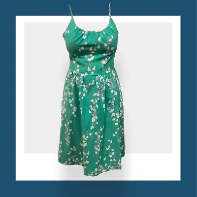 Vintage 1960's Green Floral Sleeveless Midi Sun Dress Empire Waist Rare Hippy • $89.99
