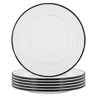 12x White Enamel Dinner Plates Metal Outdoor Camping Food Dishes 25.5cm Black • £32