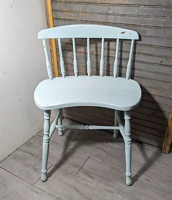 Vintage Shabby Chic Chippy Painted Wood Kidney Vanity Stool Chair Spindles • $108