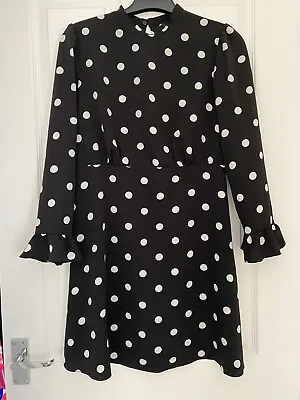 £10 • Buy New Look Black Polka Dot Long Sleeve Mini Dress 12