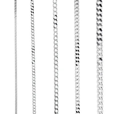925 Sterling Silver Curb Necklace Chain In Various Lengths With A Gift Bag • £90.99