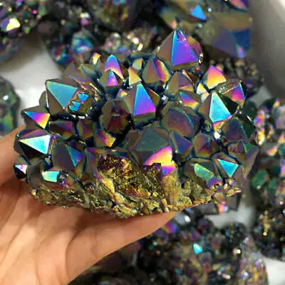 100g Natural Aura Rainbow Titanium Quartz Crystal Cluster VUG Specimens Healing • £9.23