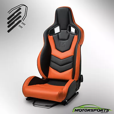 Universal Reclinable PVC Racing Seats Car Seat EVO-Series W/Sliders Black-Orange • $314.98