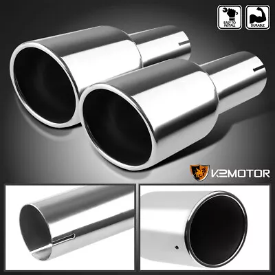 Fits 2.5  Inlet 4.125  Outlet Dual Chrome Exhaust Muffler Angle Cut Round Tip • $39.38