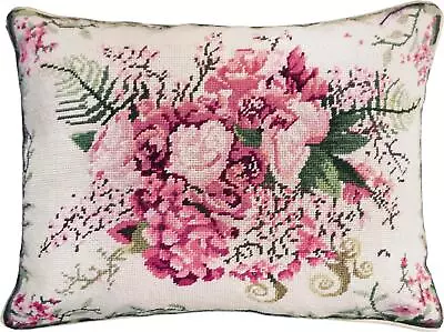 Throw Pillow Needlepoint Floral Fusion 16x20 20x16 Off-White Green Red Cotton • $299