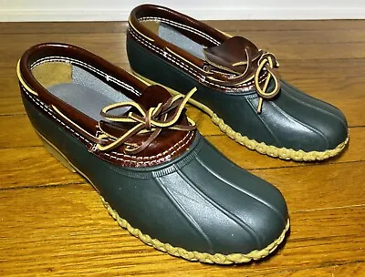 Bean Boots By LL Bean Duck Gum Rain Shoes Mens 10 Brown Leather Green Rubber • $99.95