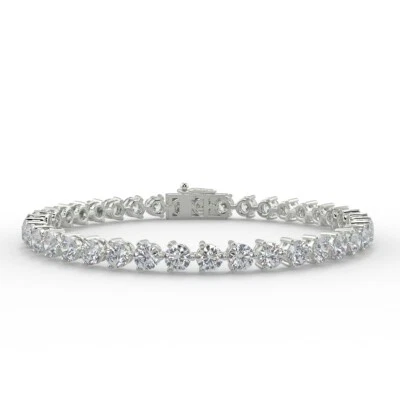 D/VVS Lab Grown 3.00 Ct Round Diamond White Gold Tennis Bracelet • £749