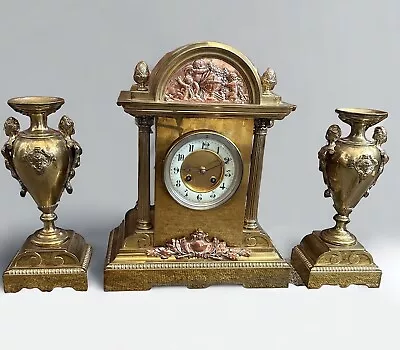 Outstanding French 19th Century Architectural Garniture Mantle Clock By L. Marti • $2483.97