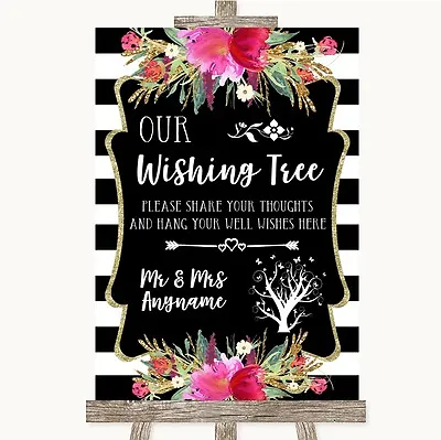 £19.95 • Buy Black & White Stripes Pink Wishing Tree Personalised Wedding Sign