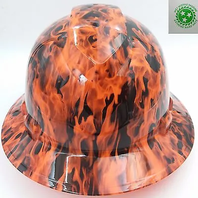 $49.99 • Buy Hard Hat FULL BRIM Custom Hydro Dipped , OSHA , WICKED FIRE HI VIS ORANGE WOW 