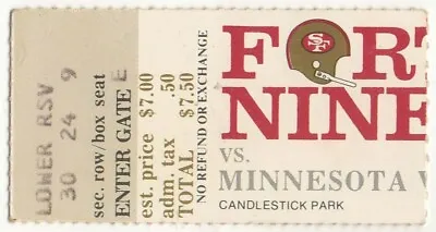 1972 SAN FRANCISCO 49ERS Vs MINNESOTA VIKINGS Football Ticket Stub 12/16/72 • $9.99