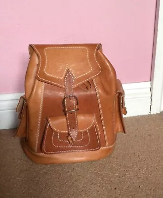 Genuine Leather Small Back Pack Rucksack Tan Brown • £5