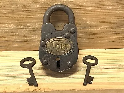 Colt Gate Lock W/ 2 Working Keys & Antique Vintage Finish Brass Tag W/ Colt Logo • $24