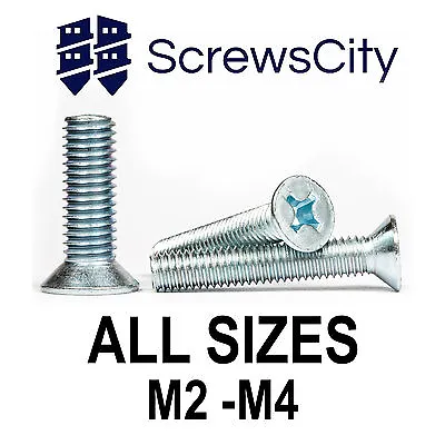 Phillips Machine Screws Countersunk Zinc Plated Steel Din 965 M2 M3 M4 Flat Head • £2.12