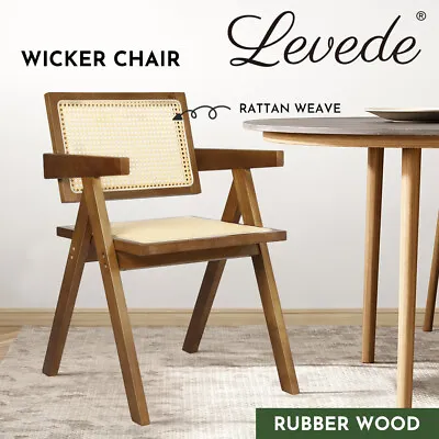 Levede 1x Armchair Dining Chair Wicker Wooden Chairs Rattan Accent Lounge Seat • $109.99