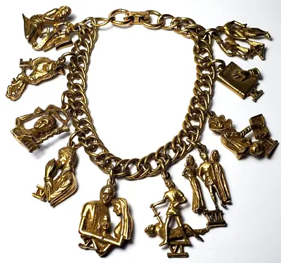 Vintage 1950s CORO Signed Gold Tone 10 Commandments Charm Bracelet~ Christianity • $29.99