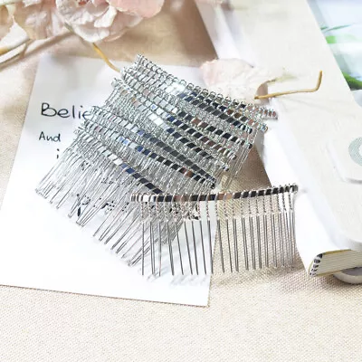 10pcs Silver DIY Blank Metal Hair Comb With 20 Teeth Bridal Hair Accessories • £5.39