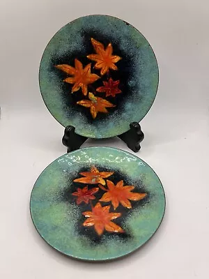 2 Vintage Enamel Over Copper Plates Fall Autumn Maple Leaves Design 5” • $20