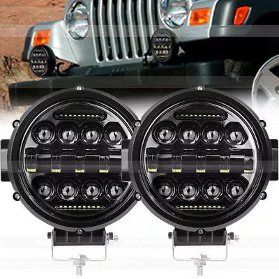 Pair 7 Inch  Led Spot Beam Driving Lights Round Work Offroad 4wd 12v Black Fog • $89.99