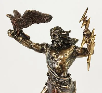 8 1/2  KING ZEUS GOD THUNDER Lightning Bolt GREEK MYTHOLOGY Statue Bronze Color • $60.75